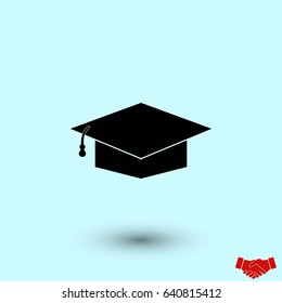 Graduation cap bleck icon, flat design best vector icon