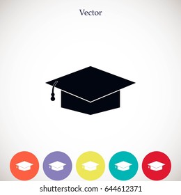 Graduation cap bleck icon, flat design best vector icon