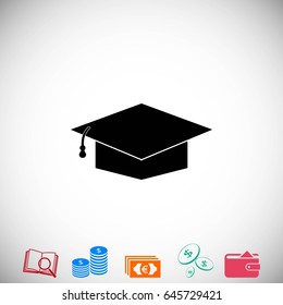 Graduation cap bleck icon, flat design best vector icon