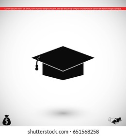 Graduation cap bleck icon, flat design best vector icon