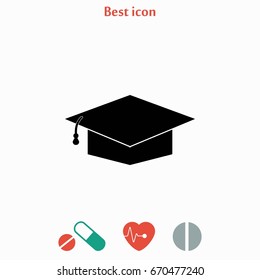 Graduation cap bleck icon, flat design best vector icon