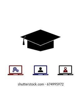 Graduation cap bleck icon, flat design best vector icon