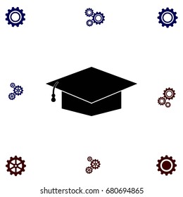 Graduation cap bleck icon, flat design best vector icon