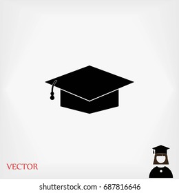 Graduation cap bleck icon, flat design best vector icon