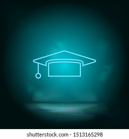 Graduation, cap blue neon vector icon. Simple element illustration from map and navigation concept. Graduation, cap blue neon vector icon. Real estate concept vector illustration.