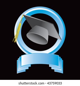 graduation cap blue round display