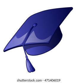 Graduation cap with a blue tassel isolated on a white background. Vector illustration.