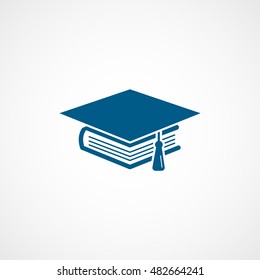 Graduation Cap And Book Blue Flat Icon On Light Background