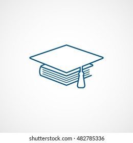 Graduation Cap And Book Blue Line Icon On White Background