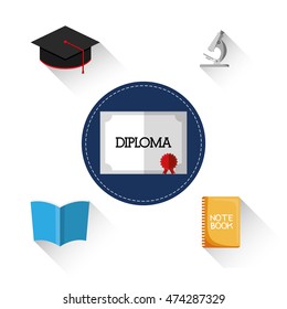 graduation cap book diploma microscope back to shool education  icon set. Colorful and flat design. Vector illustration