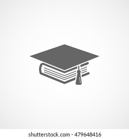 Graduation Cap And Book Flat Icon On White Background