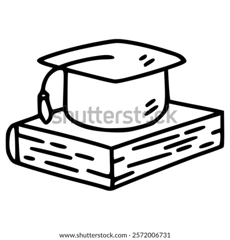 graduation cap and book hand drawn outline illustration