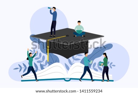 Graduation cap and book with human concepts, education vector illustration
