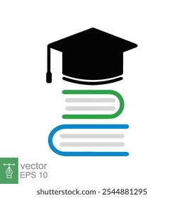 Graduation cap and book icon. Board, mortar, hat, graduate, degree, class, student, education concept. Simple flat style. Vector illustration isolated on white background. EPS 10.