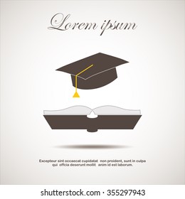 The graduation cap and book icon. Education symbol. Flat Vector 