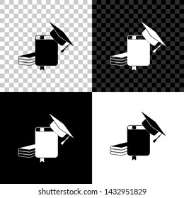 Graduation cap and book icon isolated on black, white and transparent background. Vector Illustration