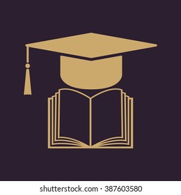 The graduation cap and book icon. School and university, learning, education symbol. Flat Vector illustration