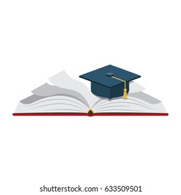 Graduation cap and book icon. School supply object and education theme. Isolated design. Vector illustration