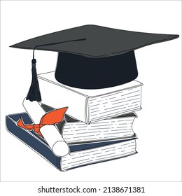 graduation cap and book icon, student illustration