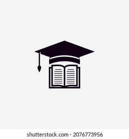 Graduation cap and book illustration. University logo icon. Vector design template