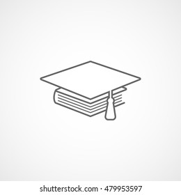 Graduation Cap And Book Line Icon On White Background