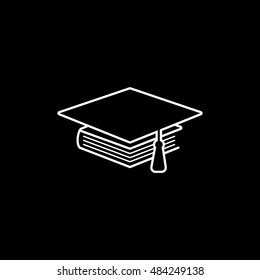 Graduation Cap And Book Line Icon On Black Background