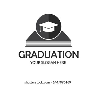 Graduation Cap with book logo design template, education icons