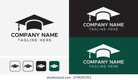 graduation cap and book logo. study education vector design concept. Graduation hat cap logo, Creative simple edu grow logo template. 