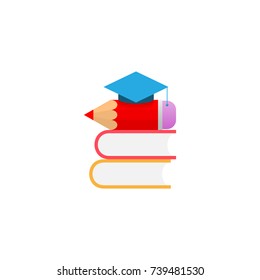 Graduation cap book and pencil on white background. The concept of education. Vector illustration .