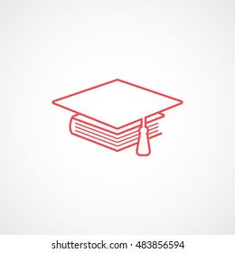 Graduation Cap And Book Red Flat Icon On White Background