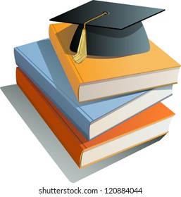 Graduation cap and books