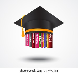 Graduation cap with books concept