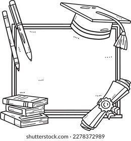 Graduation Cap, Books, Diploma Isolated Coloring 