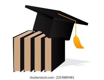 Graduation cap with books. Illustration in flat style. Vector Education concept. Educational Success with Mortarboard and textbook.