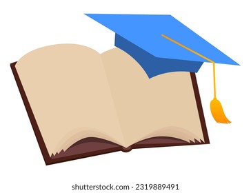 Graduation cap with books. Illustration in flat style. Vector Education concept. Educational Success with Mortarboard and textbook.