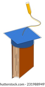 Graduation cap with books. Illustration in flat style. Vector Education concept. Educational Success with Mortarboard and textbook.