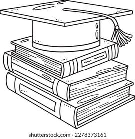 Graduation Cap with Books Isolated Coloring Page