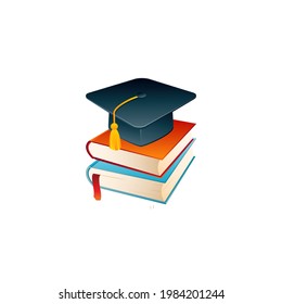 Graduation Cap and Books on a white background