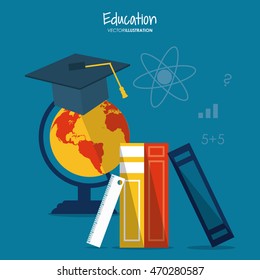 graduation cap books planet sphere education learning school icon. Colorful design. Vector illustration