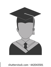 Graduation cap and boy  icon. University design. Vector graphic 