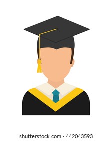 Graduation cap and boy  icon. University design. Vector graphic 