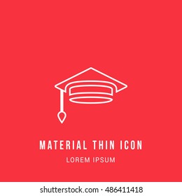 Graduation Cap Bright red material designed line thin flat icon / logo