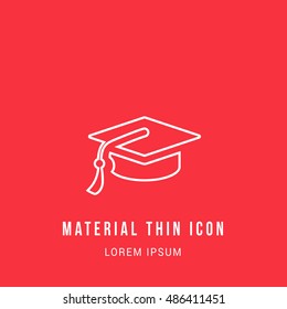 Graduation Cap Bright red material designed line thin flat icon / logo