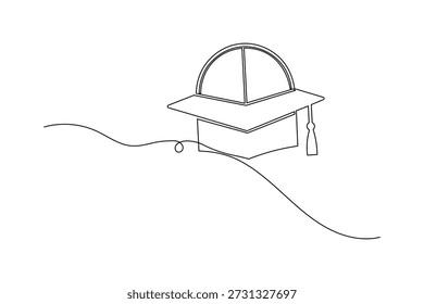 Graduierung Cap und Gebäude Kuppel kontinuierliche einzeilige Zeichnung für Bildung und Erfolg minimalistische Vektorgrafik