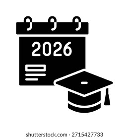 Graduation Cap Calendar 2026 Vector Illustration Solid Style Icon