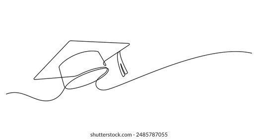 graduation cap celebrating continuous one line drawing vector illustration minimalist