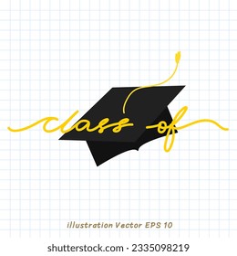 Graduation cap and graduation certificate and congratulations , class of on checkered paper,Flat Modern design ,Vector illustration EPS 10