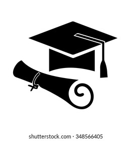 graduation cap and certificate  icon