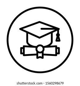 Graduation cap and certificate. Simple line icon. Isolate on white background. Vector.
