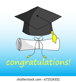 Graduation cap with Graduation Certificate,Hand drawn,Vector,Illustration.